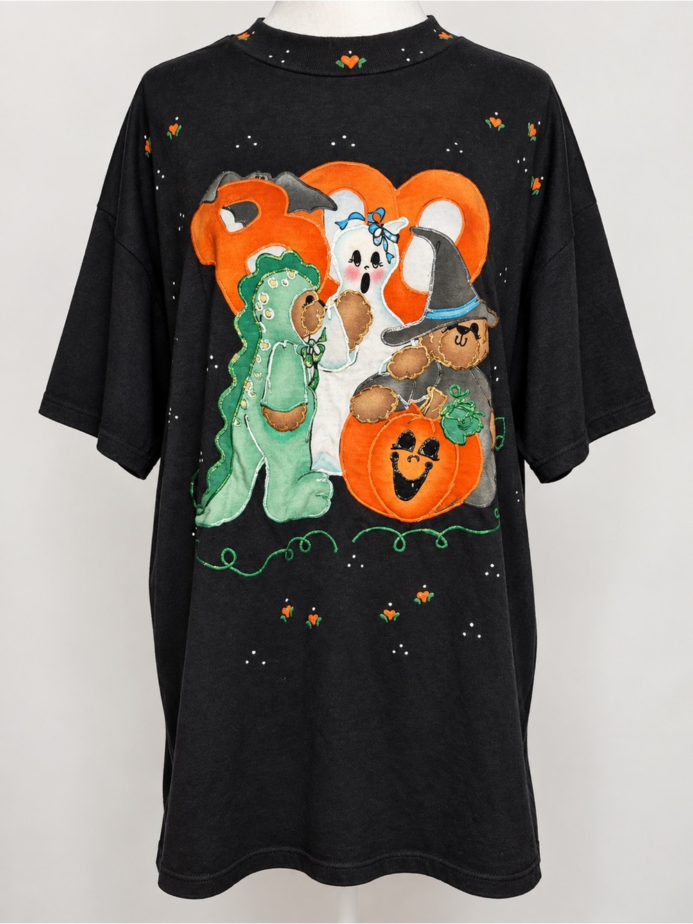 Vintage Halloween Sunbelt Sportswear XL Black Glitter Puff Paint USA Tee Plus